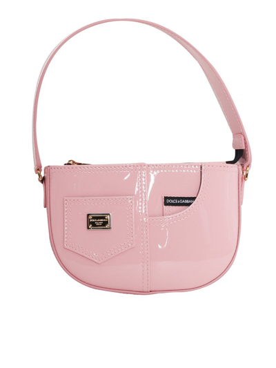 Dolce & Gabbana Kids' Patent-finish Leather Shoulder Bag In Pink