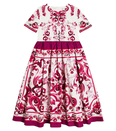 Dolce & Gabbana Kids' Majolica Print Pleated Maxi Dress In Multicolor