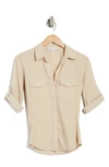 James Perse Contrast Ribbed Surplus Shirt In Biscuit