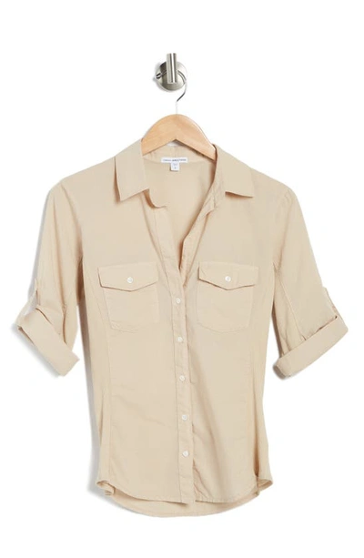 James Perse Contrast Ribbed Surplus Shirt In Biscuit