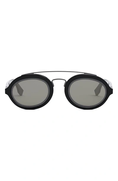 Fendi Around Round Sunglasses In Shiny Black / Smoke