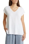 Eileen Fisher V-neck Organic Linen & Cotton Tunic Sweater In White