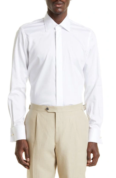 Thom Sweeney Cutaway Collar Cotton Dress Shirt In White