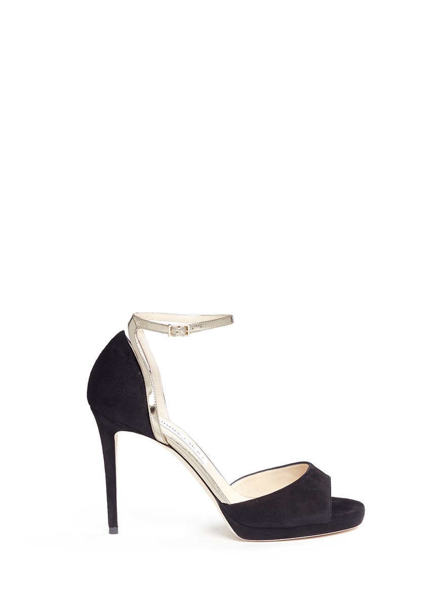 Jimmy Choo 'pearl 100' Mirror Leather Trim Suede Sandals | ModeSens