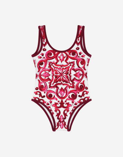 Dolce & Gabbana Babies' Majolica-print Stretch Swimsuit In Multicolor