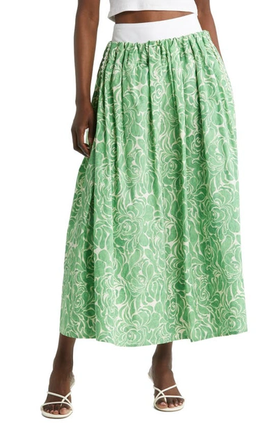 Nackiyé Almost Kelly Floral Print Cotton Maxi Skirt In Emerald Buds