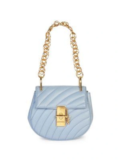 Chloé Small Drew Quilted Leather Saddle Bag In Washed Blue