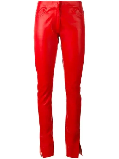 Loewe Mid-rise Slit-hem Leather Trousers In Red