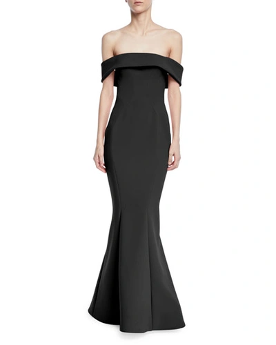 Zac Posen Bonded Crepe Off-the-shoulder Gown