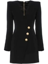 Balmain Long-sleeve V-neck Three-button Side-waist Cocktail Dress In Black