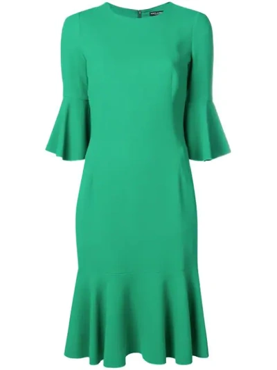 Dolce & Gabbana Elbow-sleeve Crepe Knee-length Sheath Dress W/ Flounce Hem In Green