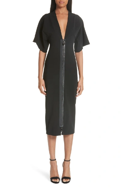 Cushnie Et Ochs Deep-v Two-way Zip Kimono-sleeve Midi Dress In Black