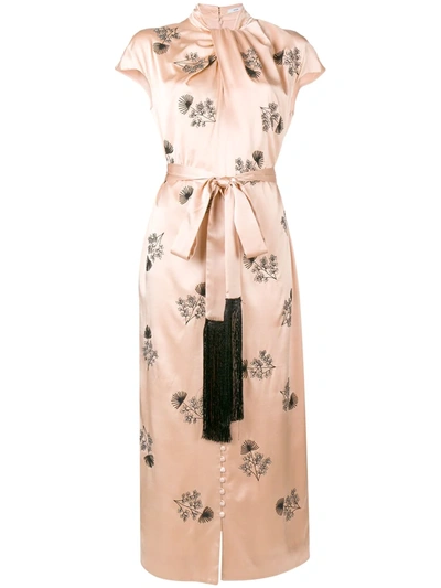 Erdem Finn Knotted-neck Cap-sleeve Embroidered Wrap-sash Silk Long Dress In Pink