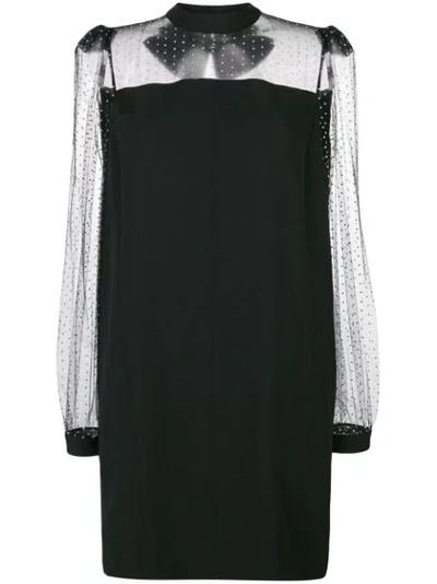 Givenchy Studded Tulle Sleeve Satin-backed Crepe Dress In Black