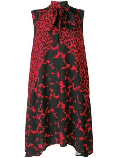 Givenchy Sleeveless Leopard-print Scarf-neck Oversized Silk Crepe Dress In Red