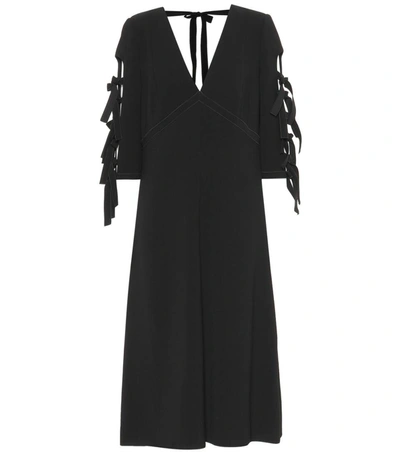 Bottega Veneta V-neck Bow-sleeve A-line Crepe Dress In Black