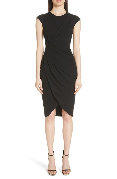 Michael Kors Cap-sleeve Ruched Stretch Matte Jersey Cocktail Dress In Black