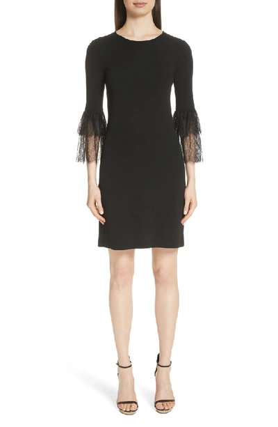 Michael Kors Lace Bell-sleeve A-line Stretch Matte Jersey Cocktail Dress In Black