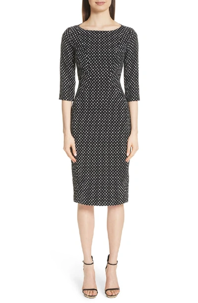 Michael Kors Boat-neck 3/4-sleeve Polka-dot Stretch-cady Sheath Dress In  Black/ Optic White | ModeSens