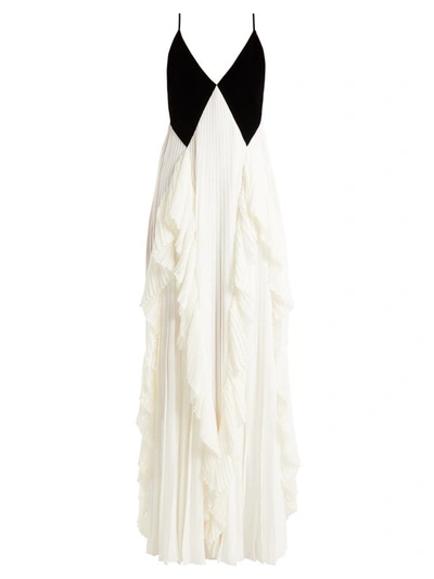 Givenchy Sleeveless Contrast V-neck Pleated Gown In Black White