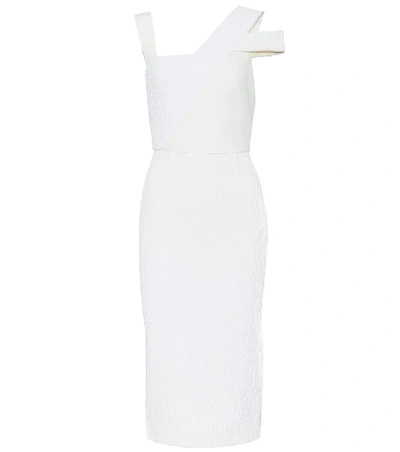 Roland Mouret Asymmetric-neck Sleeveless Fitted Midi Cocktail Dress In White