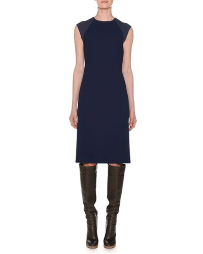 Agnona Crewneck Sleeveless Fitted Wool Crepe Dress W/ Knit Details