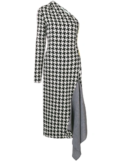 Off-white Asymmetric Houndstooth Wool-blend Dress In Black/white