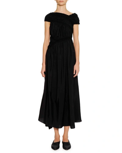 Jil Sander Asymmetric-bodice A-line Long Dress In Black