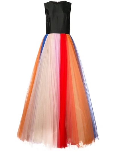 Carolina Herrera Sleeveless Evening Gown W/ Pleated Tulle Skirt In Rainbow