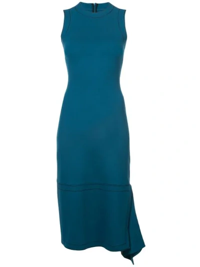 Rosetta Getty Sleeveless Body-con Interlock Jersey Dress W/ Drape Panel In Blue