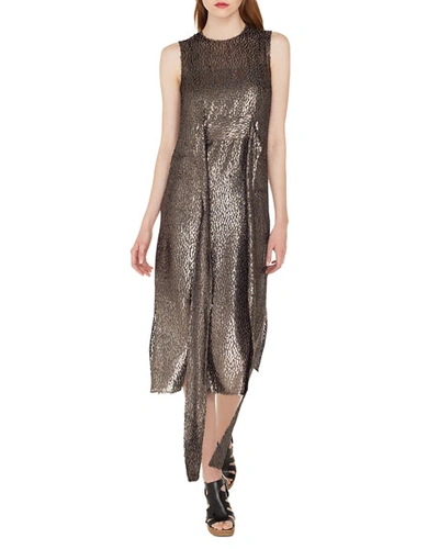 Akris Sleeveless Self-belt A-line Metallic Silk D&eacute;vor&eacute; Cocktail Dress