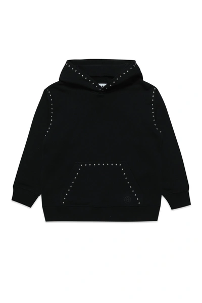 Mm6 Maison Margiela Kids' Cotton Hooded Sweatshirt With Studded Details In Black