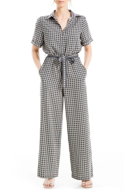 Max Studio Medallion Crepe Jumpsuit In Black Daisy Fold