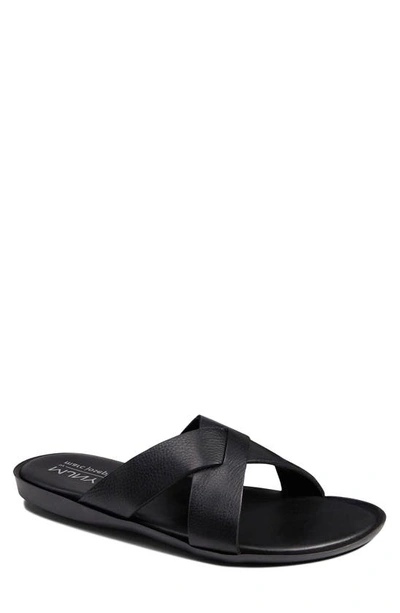 Marc Joseph New York Roman Leather Slide Sandal In Black Grainy