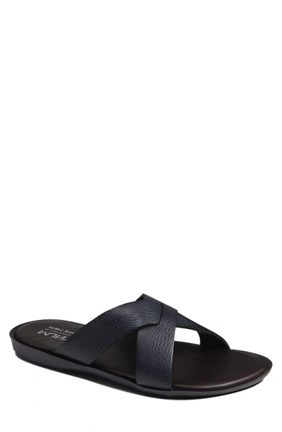 Marc Joseph New York Roman Leather Slide Sandal In Navy Grainy