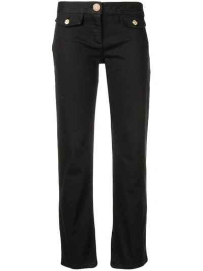 Balmain Low-rise Button Detail Straight-leg Cotton Pants In Black
