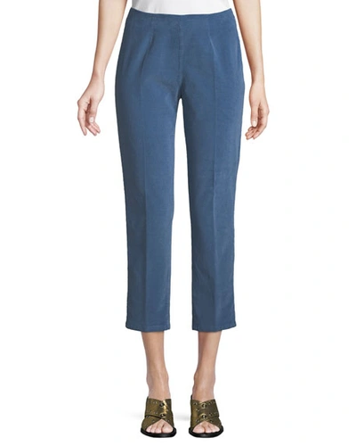 Piazza Sempione Audrey Side-zip Straight-leg Corduroy Capri Pant In Blue