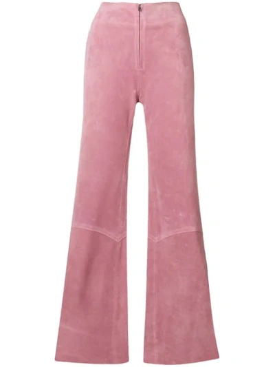 Victoria Beckham Paneled Suede Zip-front Pants In Pink