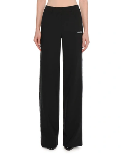 Off-white Wide-leg Side Band Crepe Pants In Black