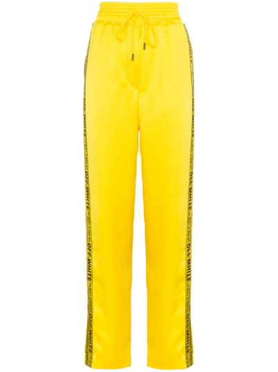 Off-white Drawstring-waist Straight-leg Pants With Logo-embossed Tape In Yellow