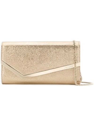 Jimmy Choo Emmie Gold Glitter Leather Clutch Bag In Metallic