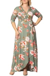 Kiyonna Meadow Dream Wrap Maxi Dress In Sage Garden Print