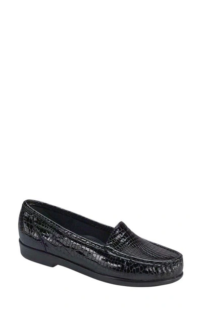 Sas Simplify Nubuck Leather Loafer In Black Croc