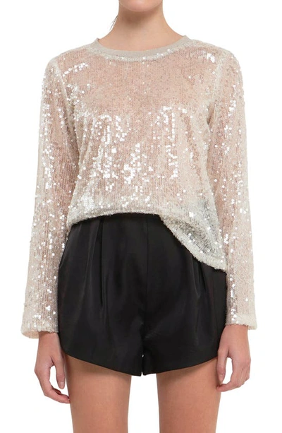 Grey Lab Sheer Sequin Top In Nude Pink