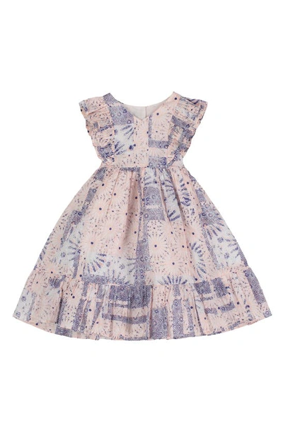Pippa & Julie Babies' Boho Print Ruffle Dress In Peach