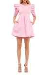 English Factory Ruched Puff Sleeve Cotton Dress In Pink