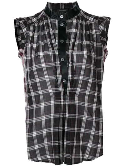 Marc Jacobs Sleeveless Cap-sleeve Plaid Cotton Top W/ Collar In Black