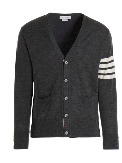 Thom Browne Merino Wool Cardigan Sweater, Cardigans Gray In Grey
