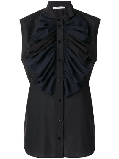 Givenchy Sleeveless Crepe Blouse W/ Contrast Ruffle In 001