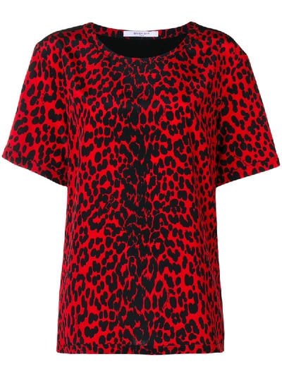 Givenchy Short-sleeve Leopard-print Silk Crepe De Chine Blouse In Black White